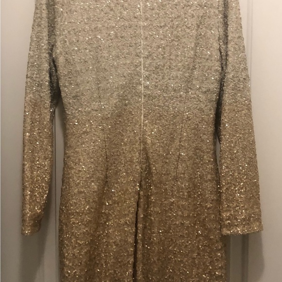 Badgley Mischka ivory/gold Ombré stretchy sequin dress with long sleeves. - Picture 2 of 4